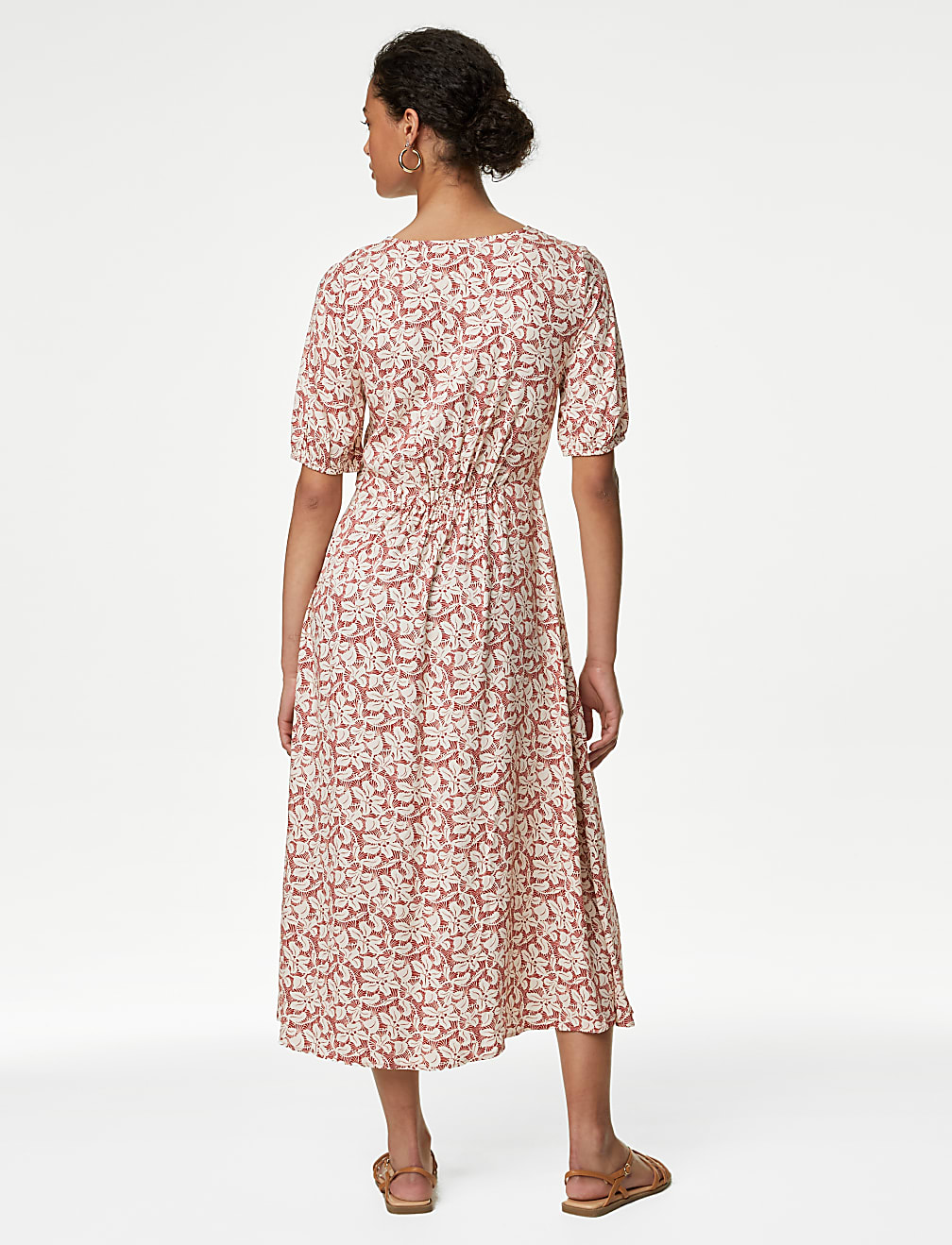Printed V-Neck Midi Waisted Dress
