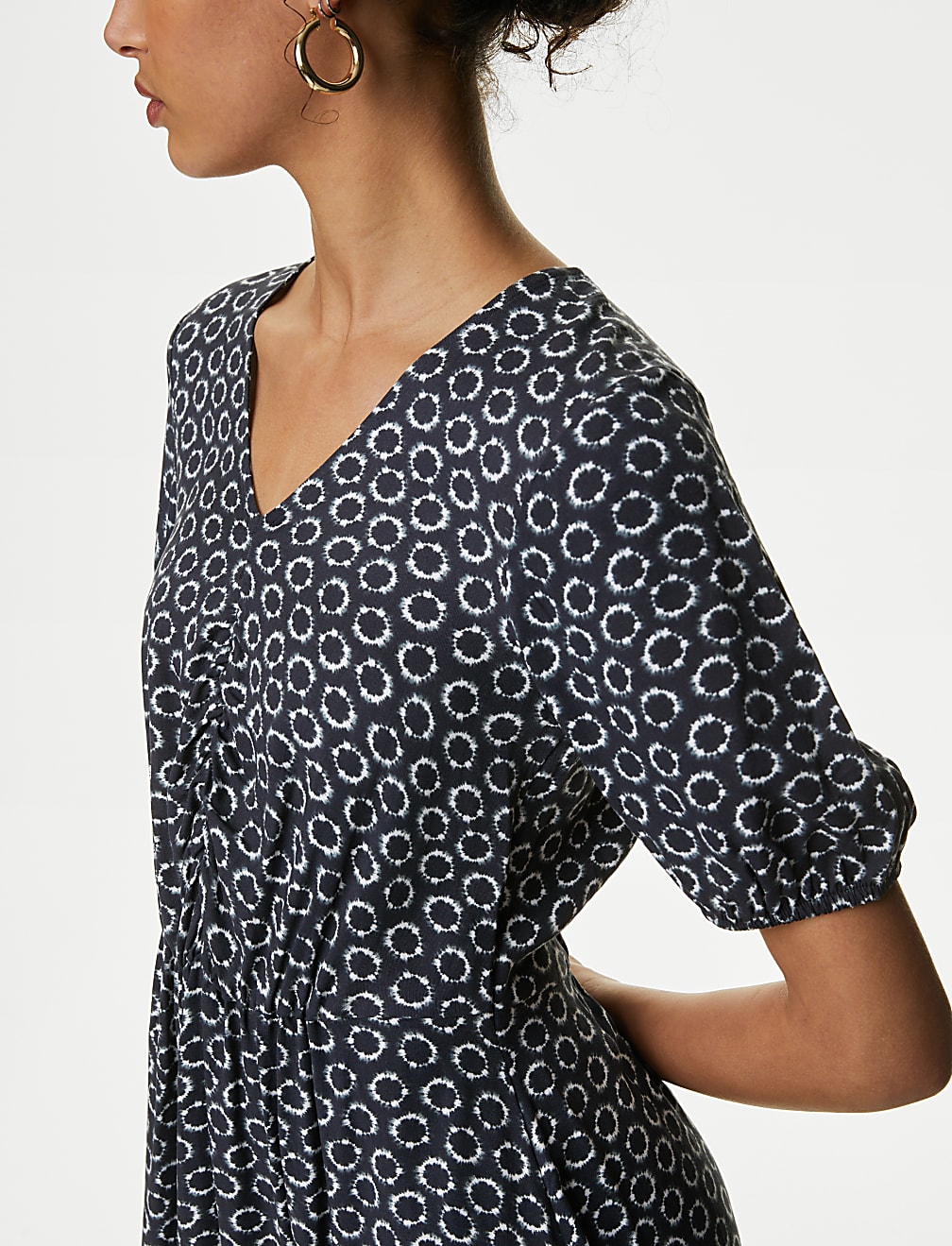 Printed V-Neck Midi Waisted Dress