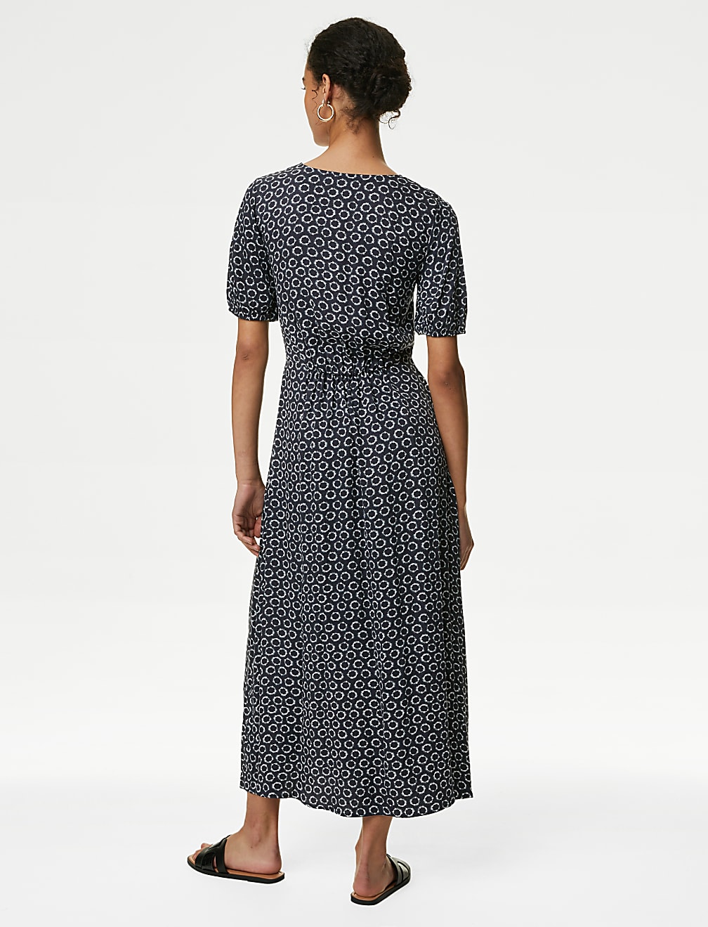 Printed V-Neck Midi Waisted Dress