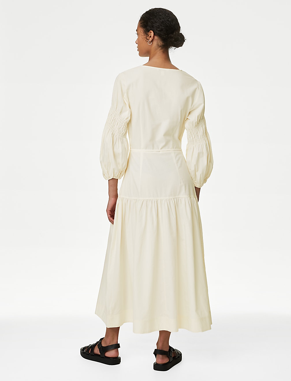 Cotton Blend V-Neck Midi Tiered Dress