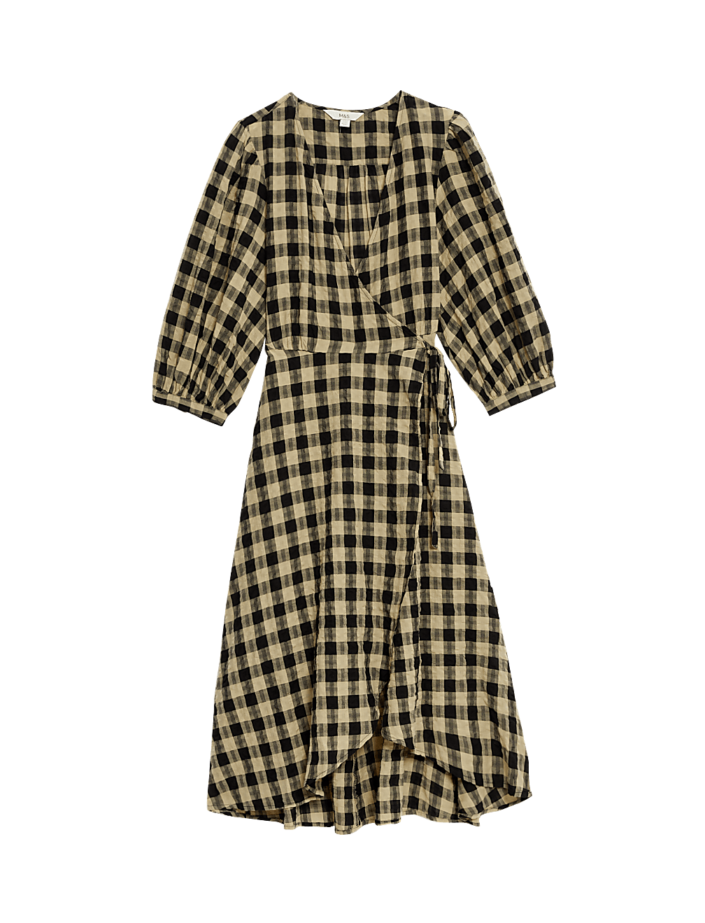 Pure Cotton Checked V-Neck Midi Wrap Dress