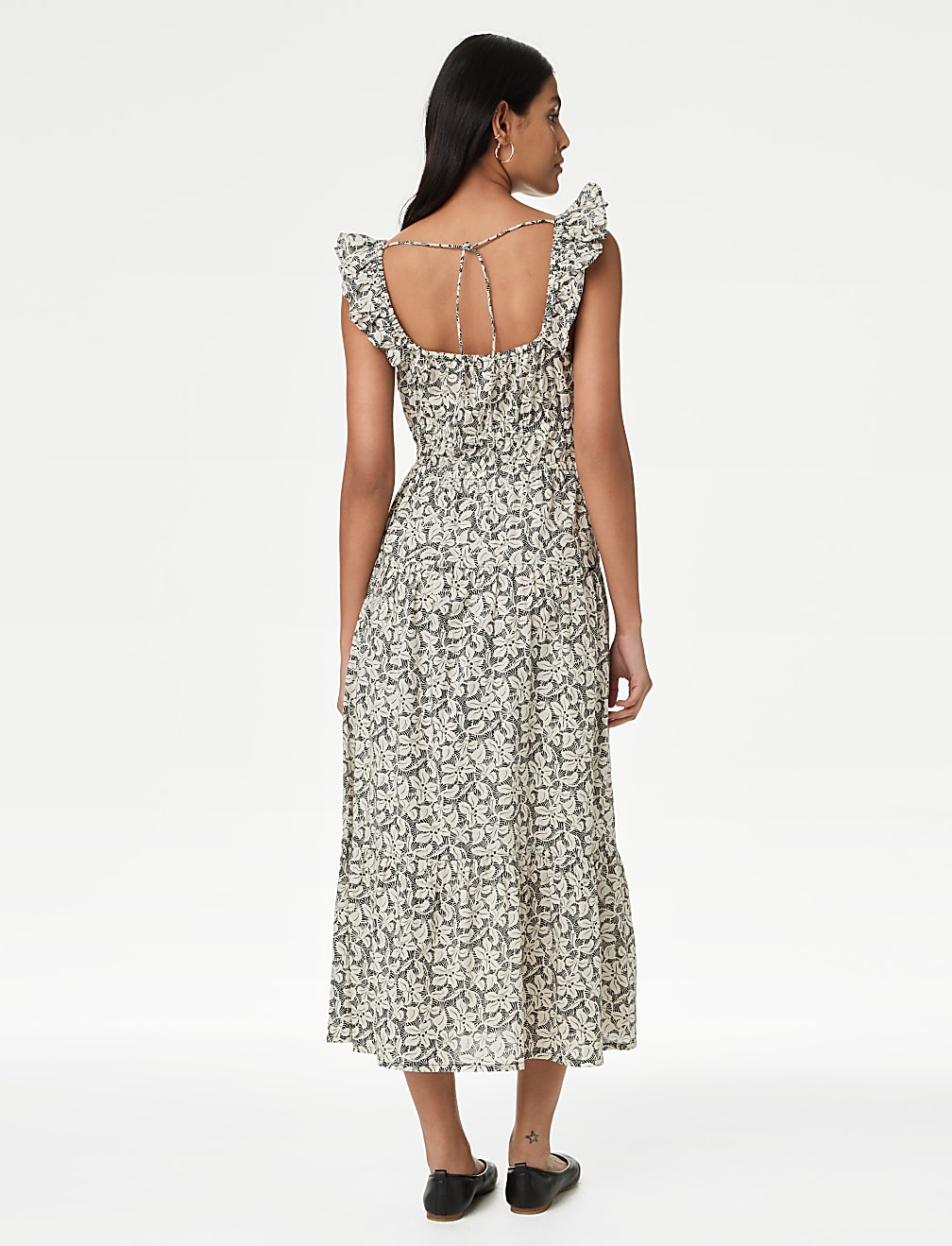 Pure Cotton Printed Midi Tiered Dress