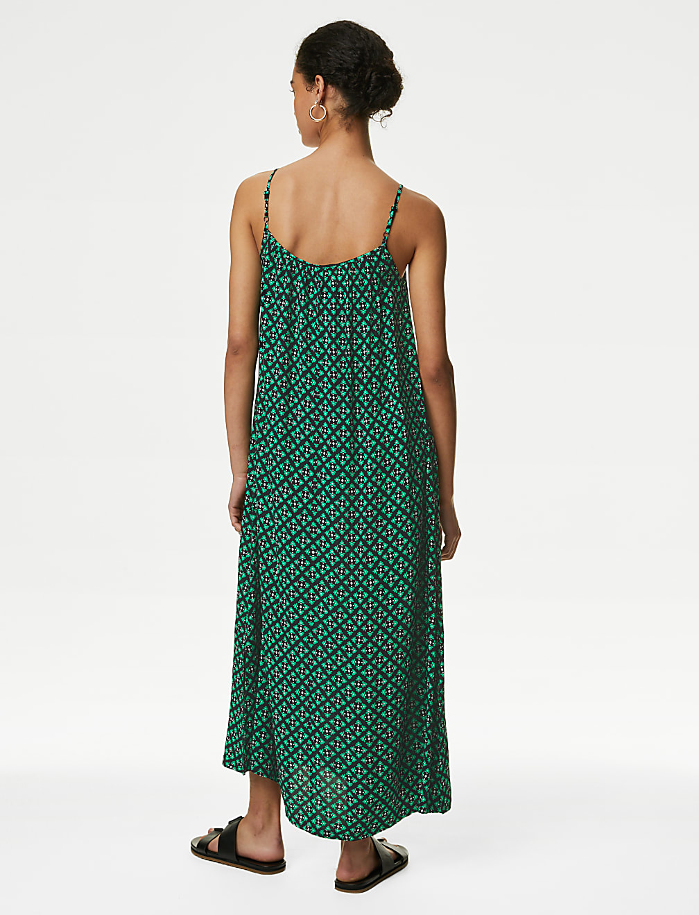 Printed Square Neck Midi Cami Slip Dress