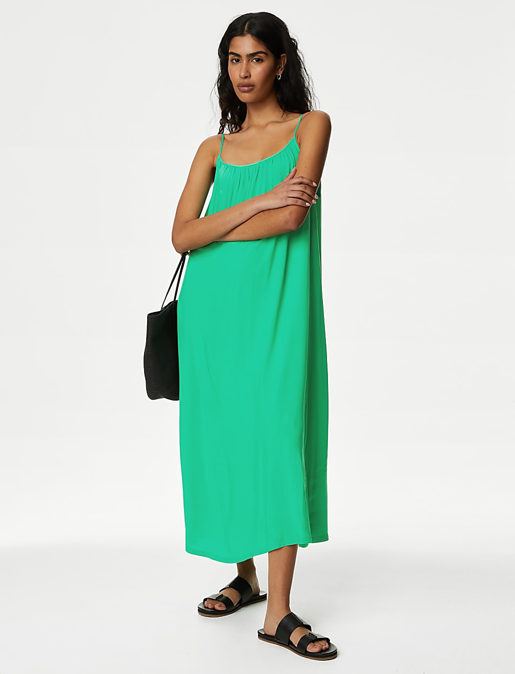 Square Neck Strappy Midi Cami Slip Dress