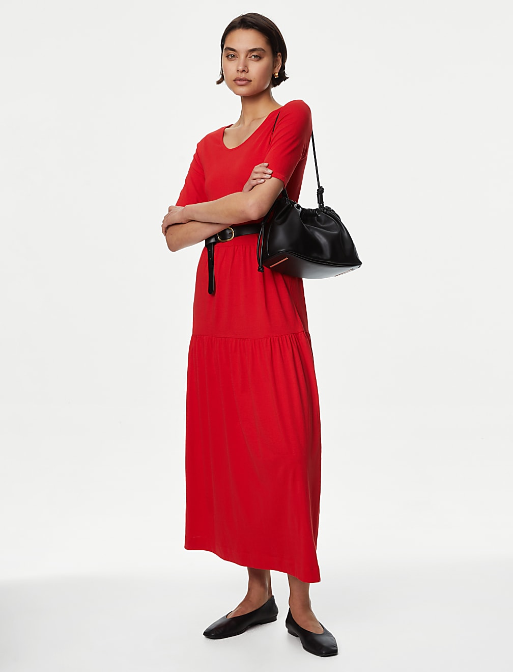 Jersey Midi Tiered Dress