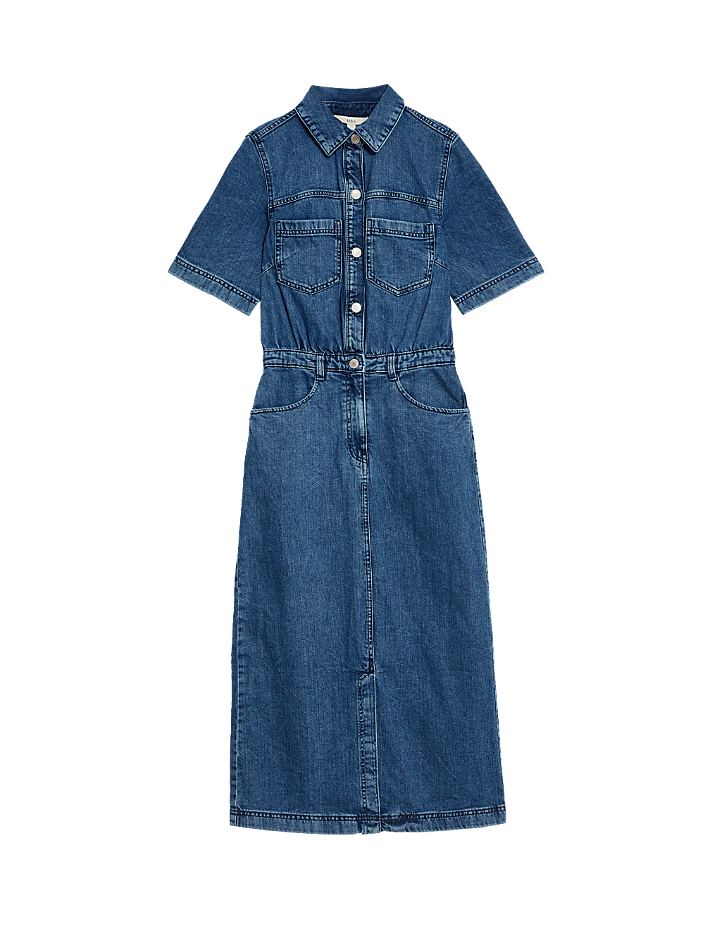 Pure Cotton Denim Midi Utility Dress