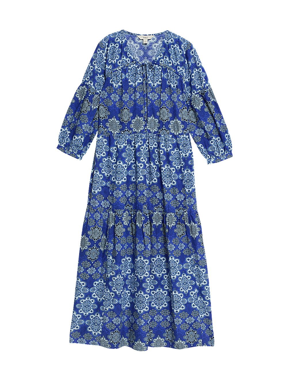 Cotton Rich Print Midi Waisted Dress