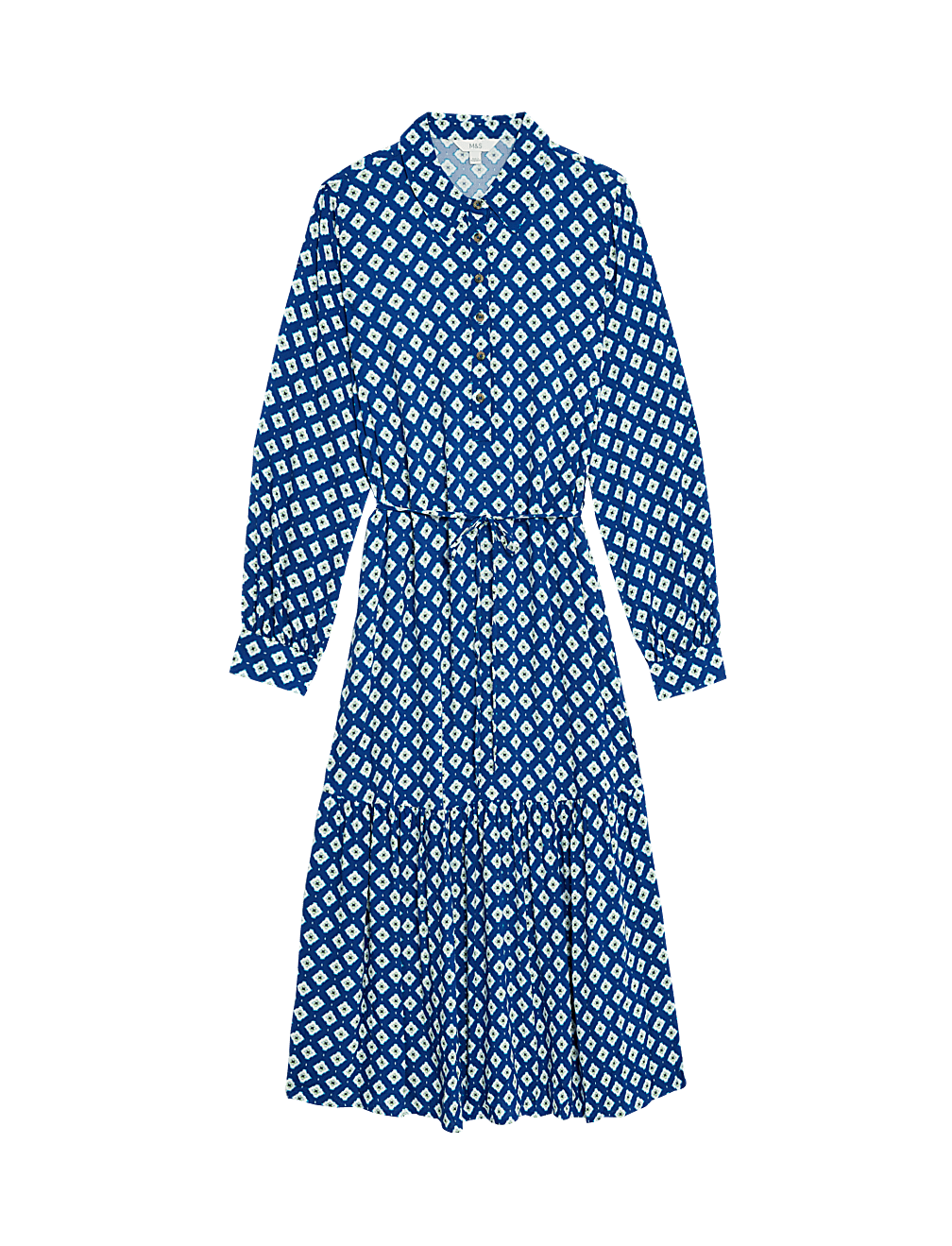 Printed Tie Waist Midi Shirt Dress