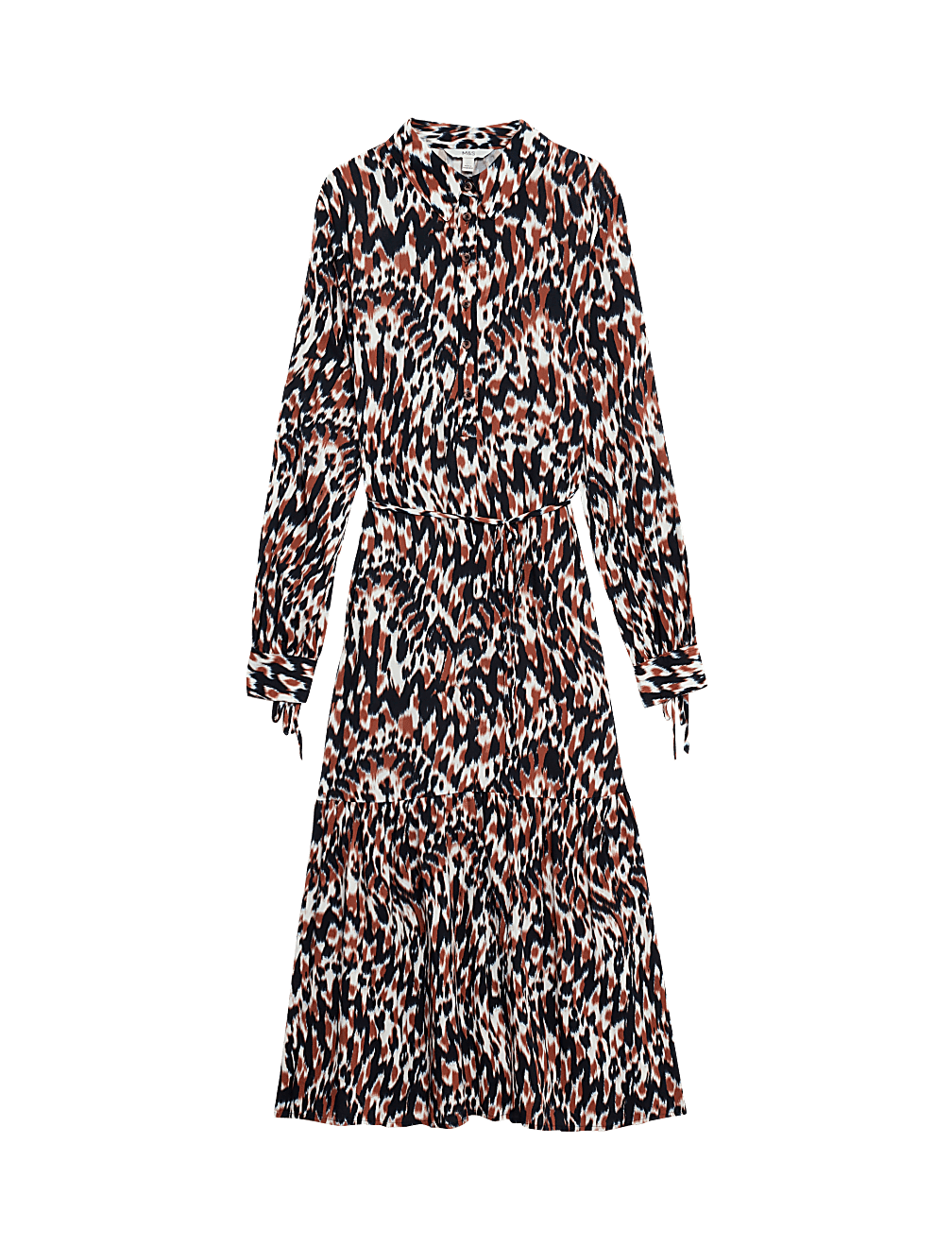 Printed Tie Waist Midi Shirt Dress