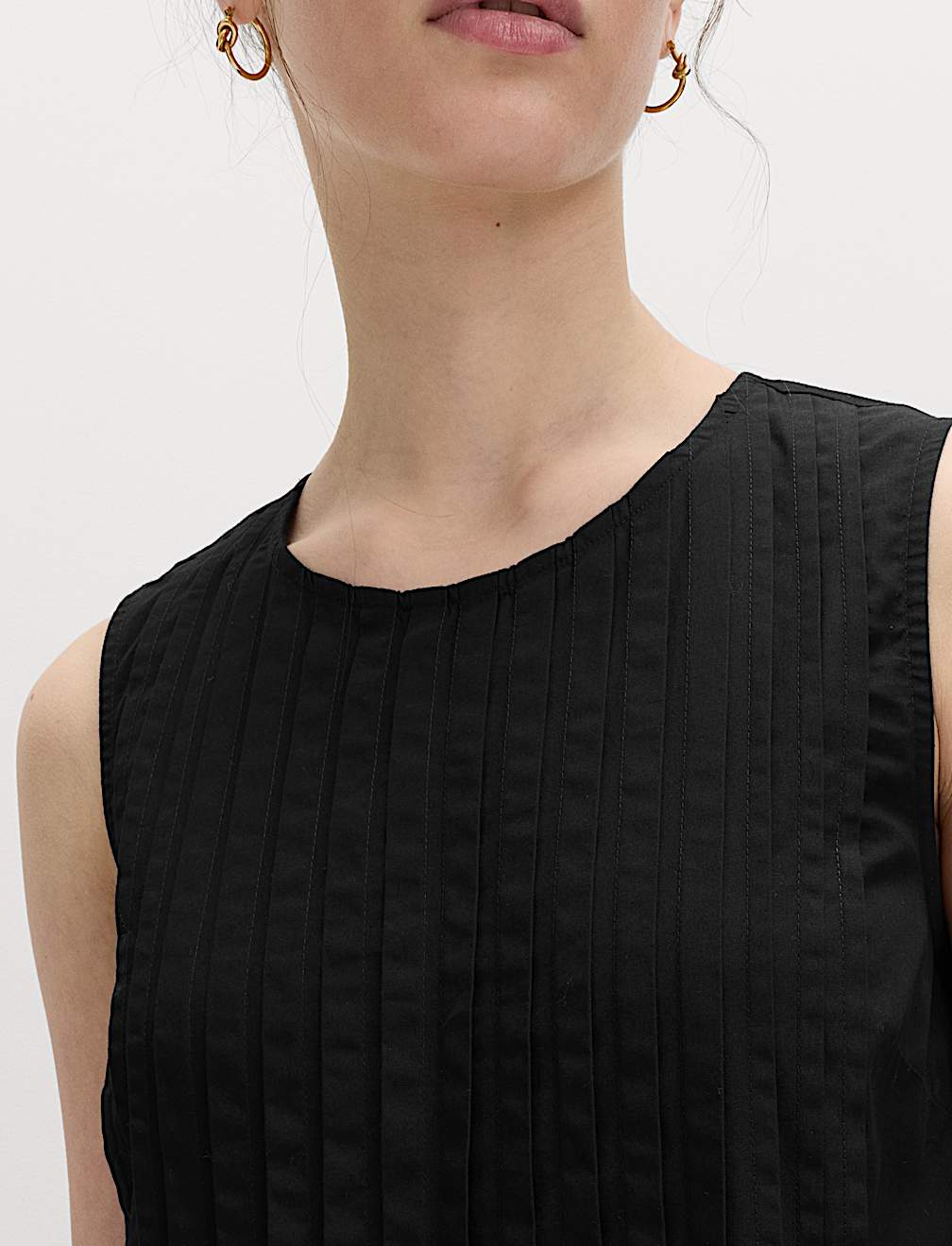 Pure Cotton Pintuck Midi Relaxed Dress