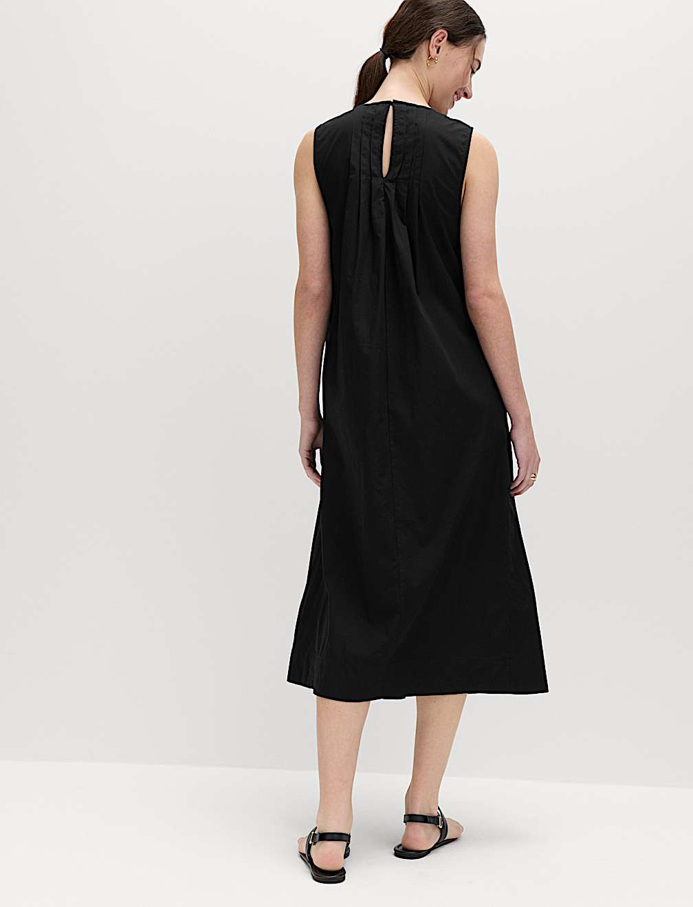 Pure Cotton Pintuck Midi Relaxed Dress