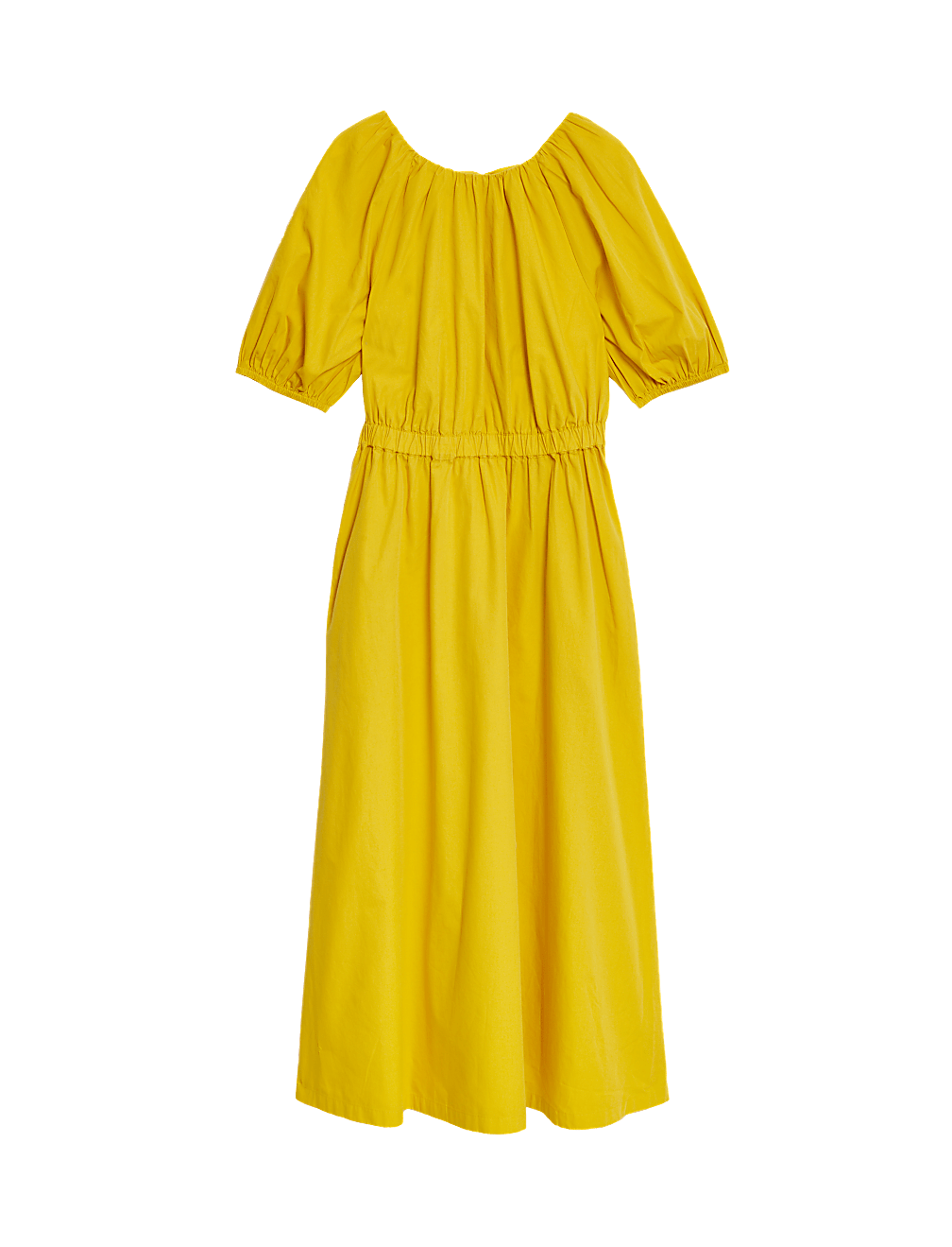 Pure Cotton Round Neck Midi Waisted Dress