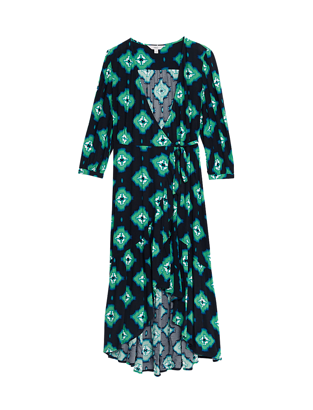 Printed V-Neck Midi Wrap Dress