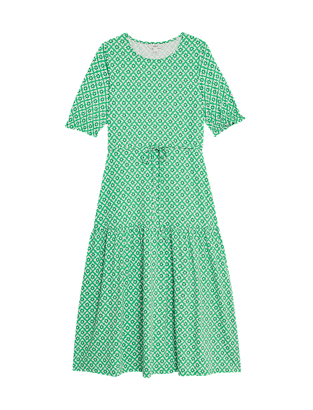 Jersey Printed Tie Detail Midi Tea Dress