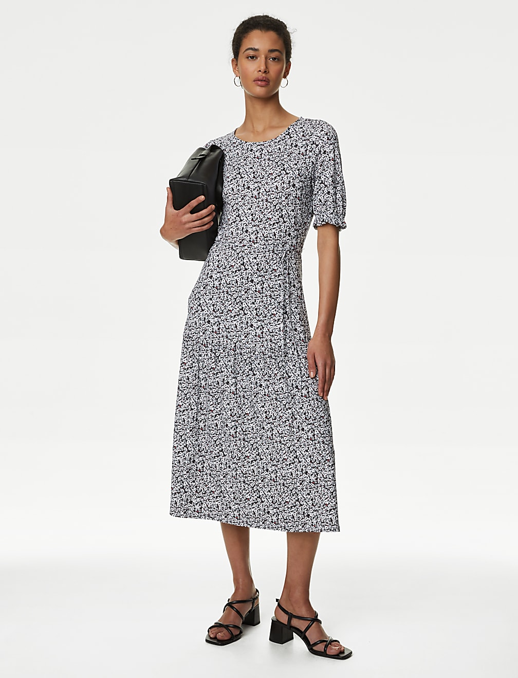 Jersey Printed Tie Detail Midi Tea Dress