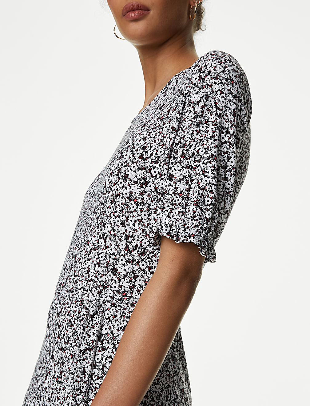 Jersey Printed Tie Detail Midi Tea Dress