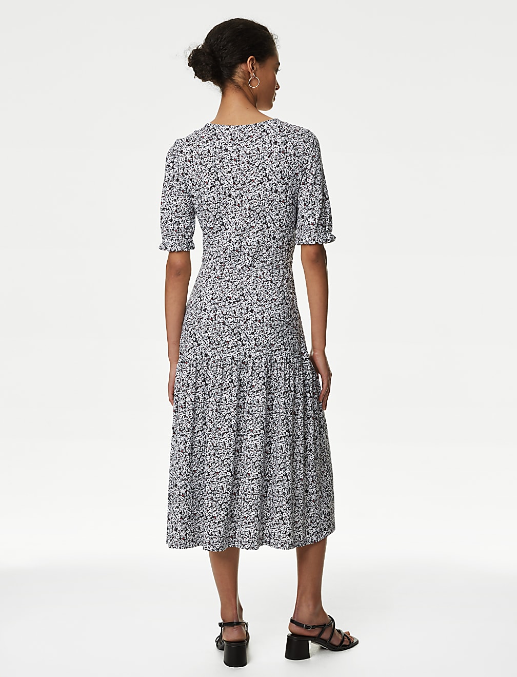 Jersey Printed Tie Detail Midi Tea Dress