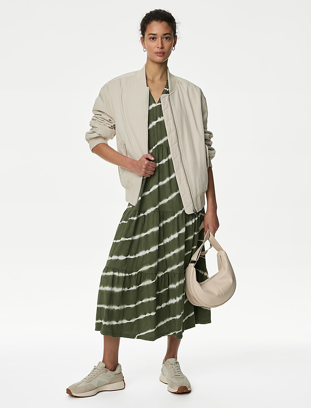 Pure Cotton Printed V-Neck Midi Tiered Dress