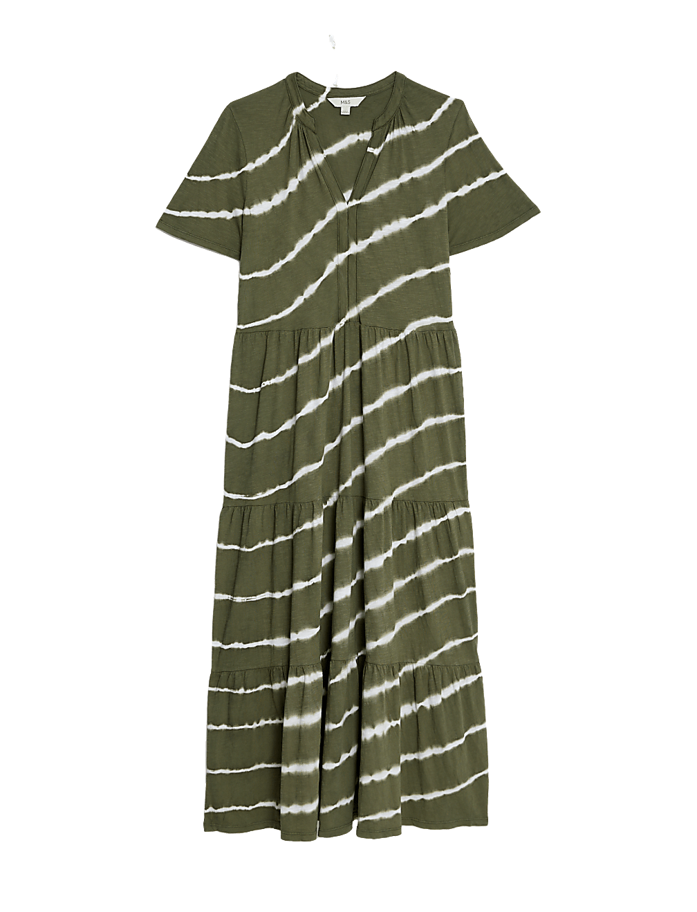 Pure Cotton Printed V-Neck Midi Tiered Dress