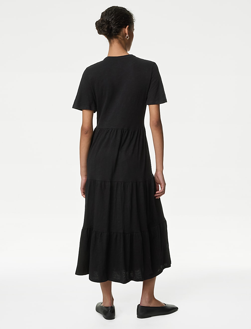 Pure Cotton Jersey V-Neck Midi Tiered Dress