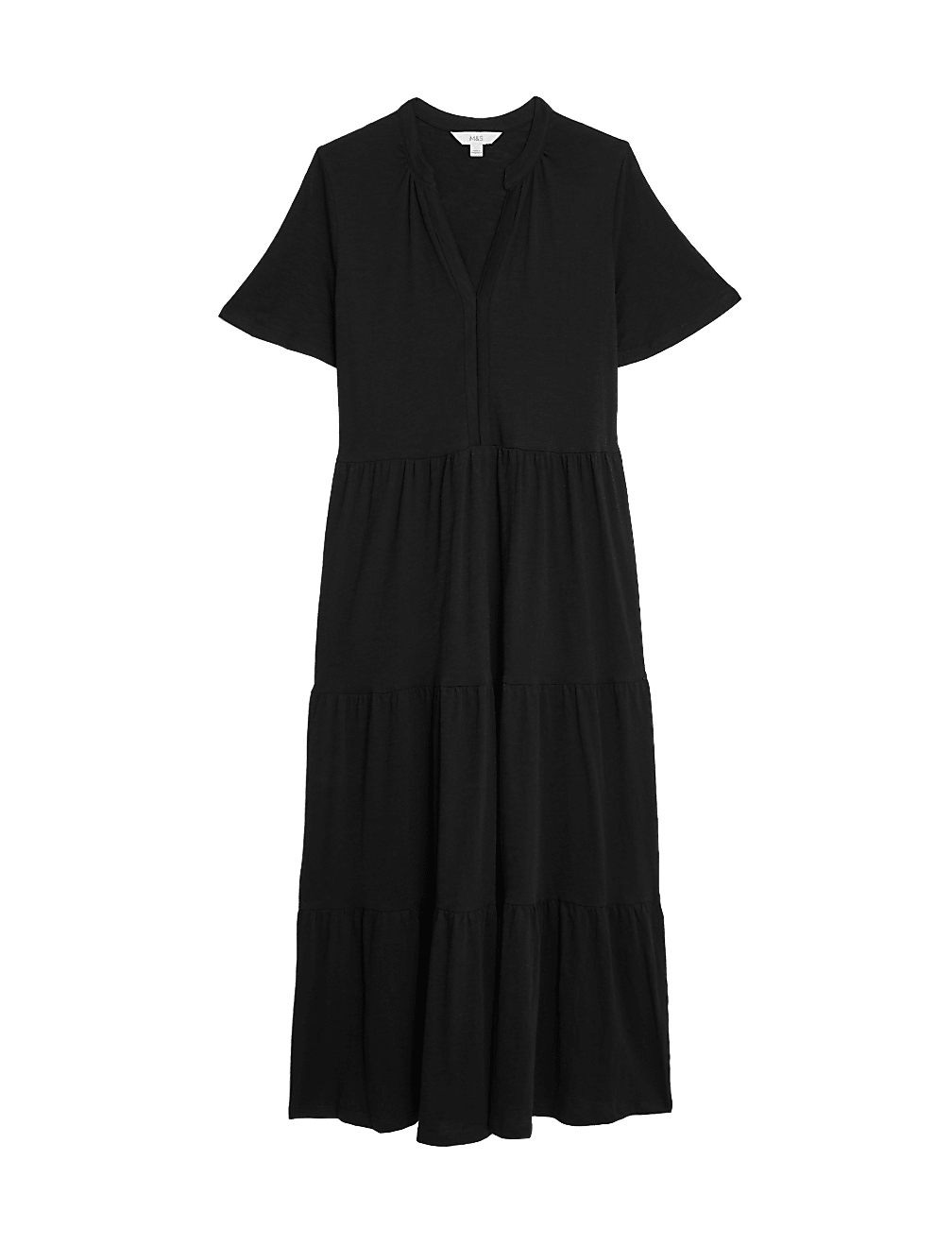 Pure Cotton Jersey V-Neck Midi Tiered Dress