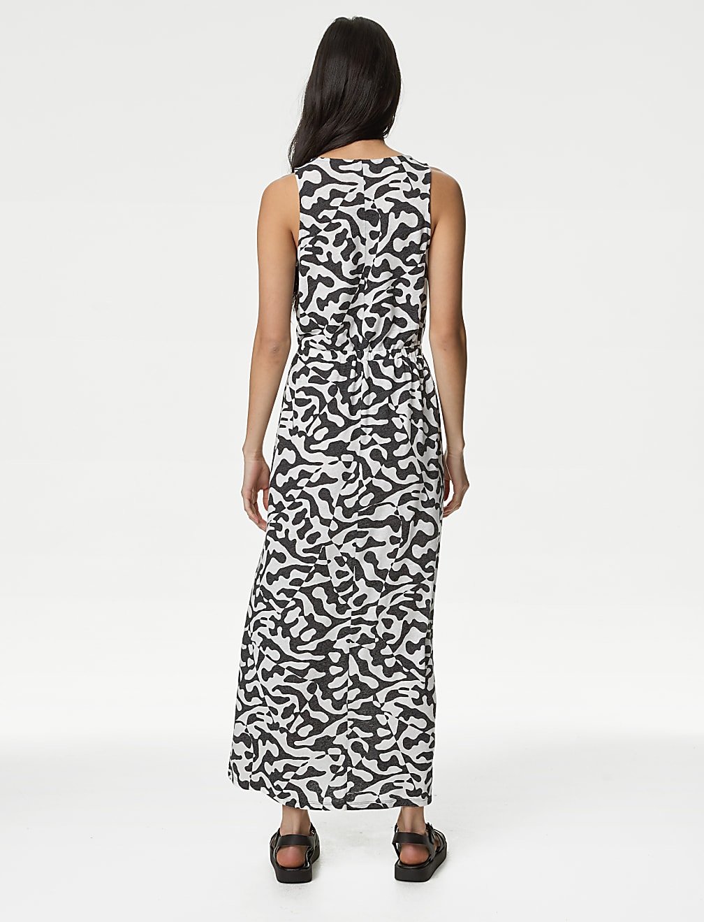 Linen Rich Printed Midi Waisted Dress