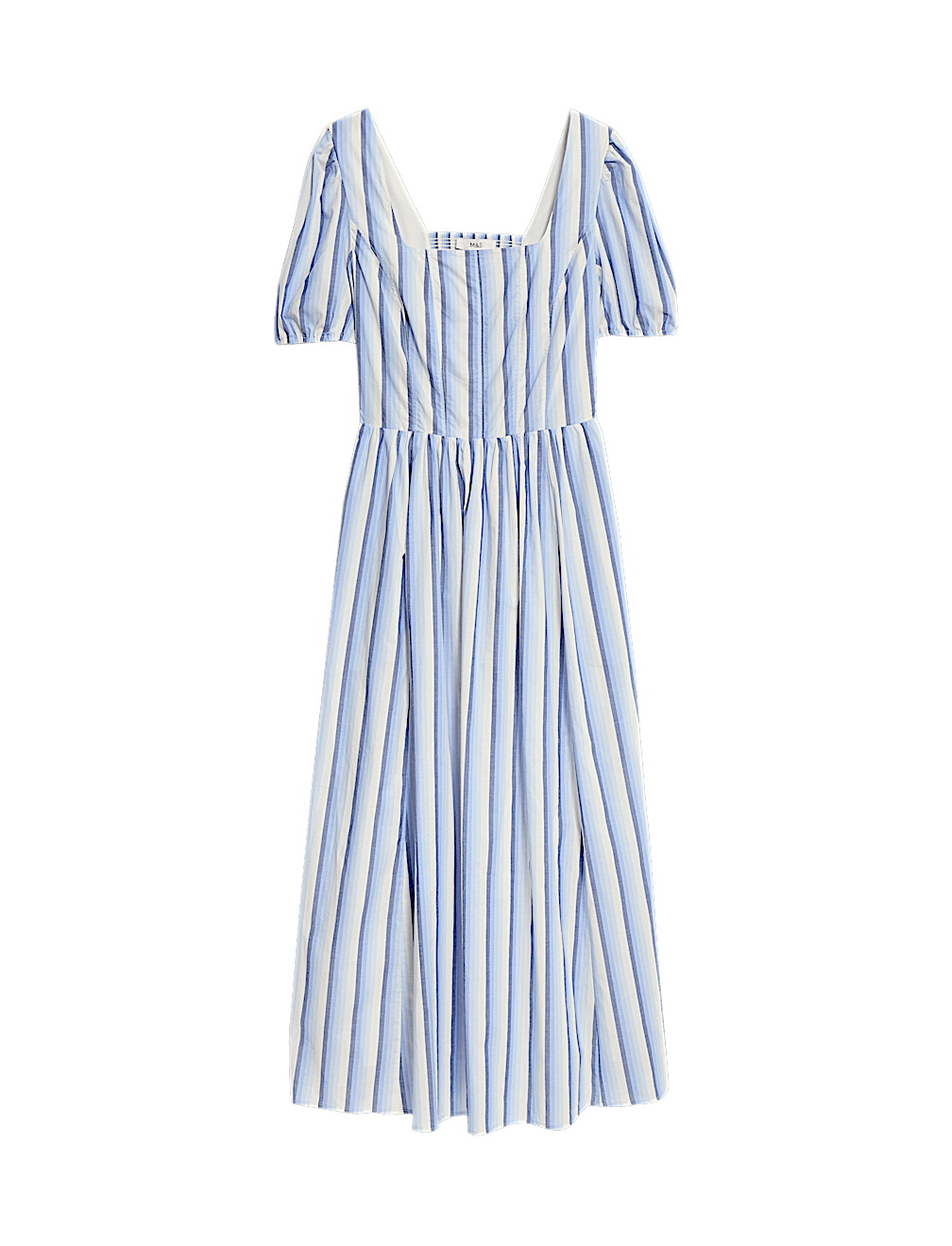 Pure Cotton Striped Midi Waisted Dress