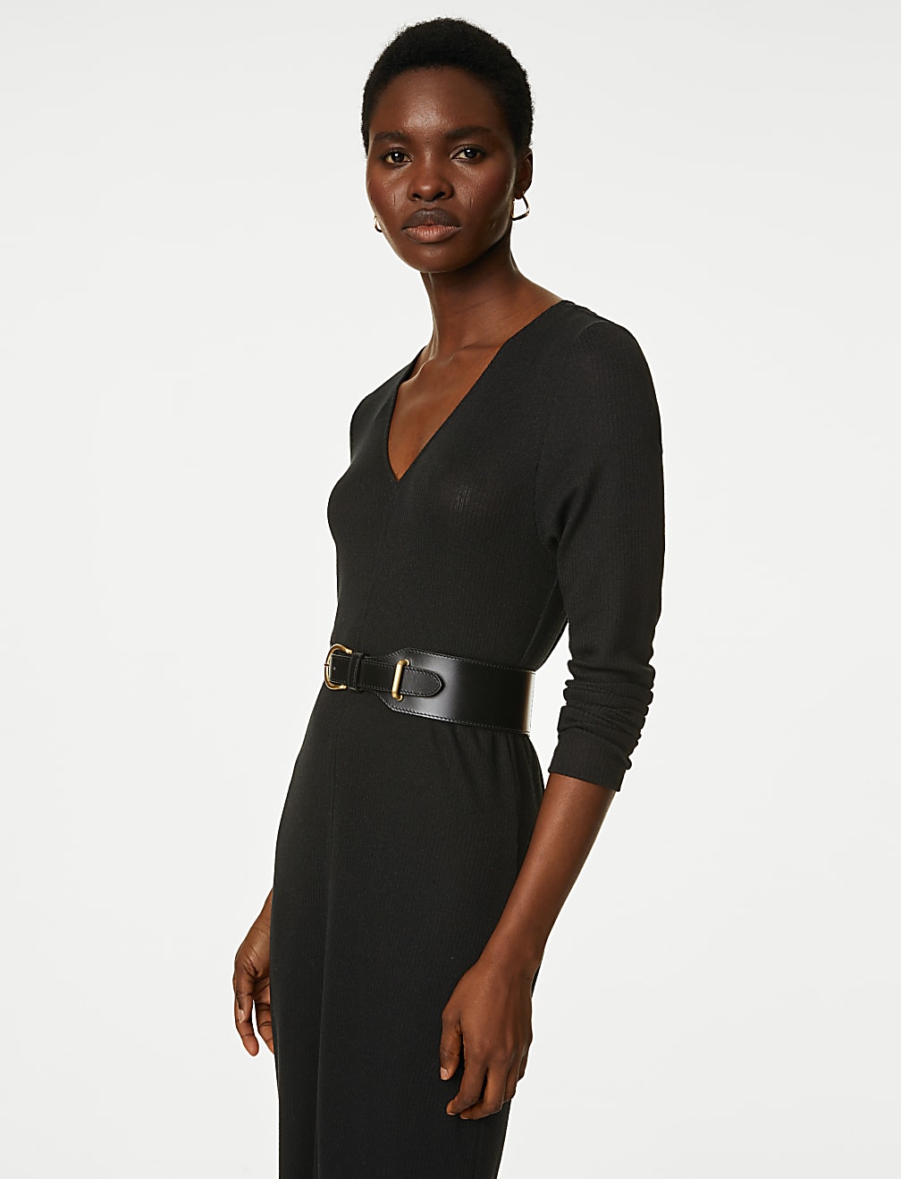 Ribbed V-Neck Midi Column Dress