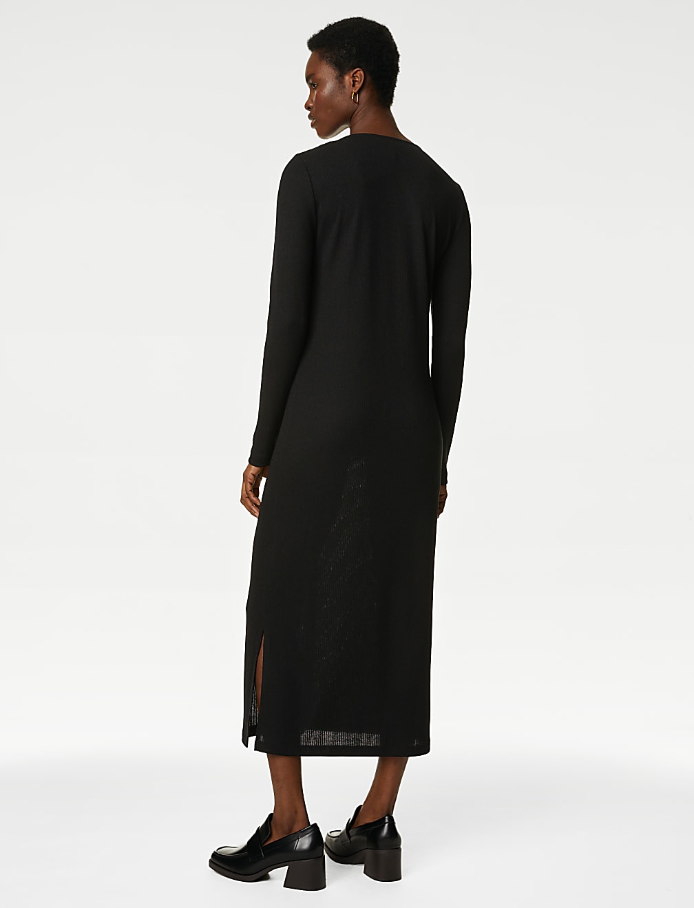 Ribbed V-Neck Midi Column Dress