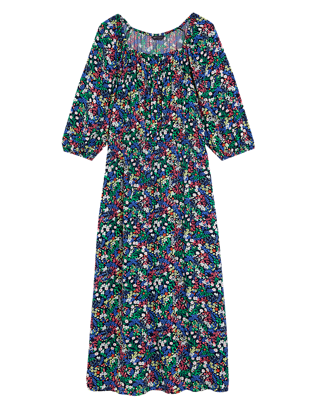 Printed Square Neck Midi Tea Dress