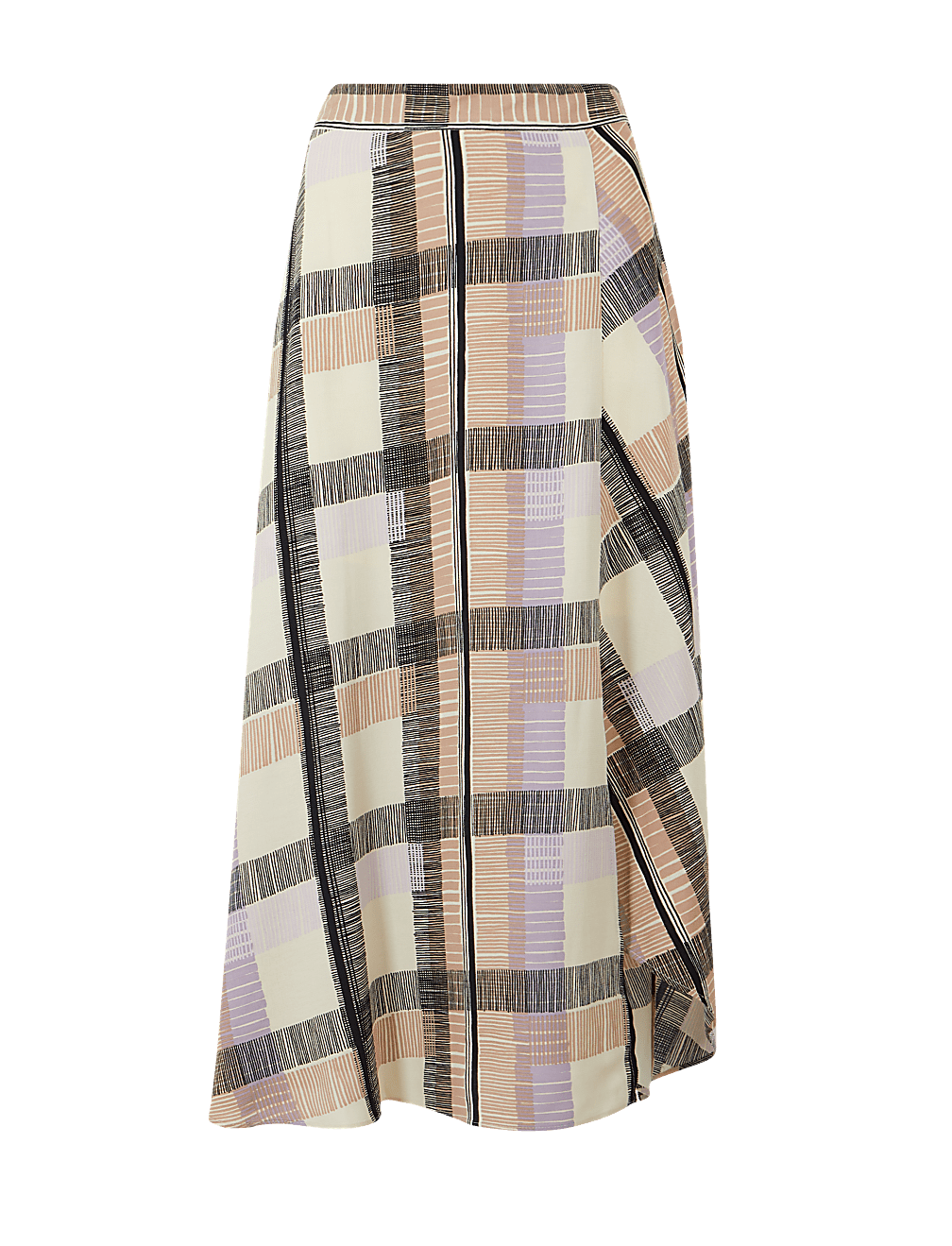Checked Asymmetric Midi Skirt