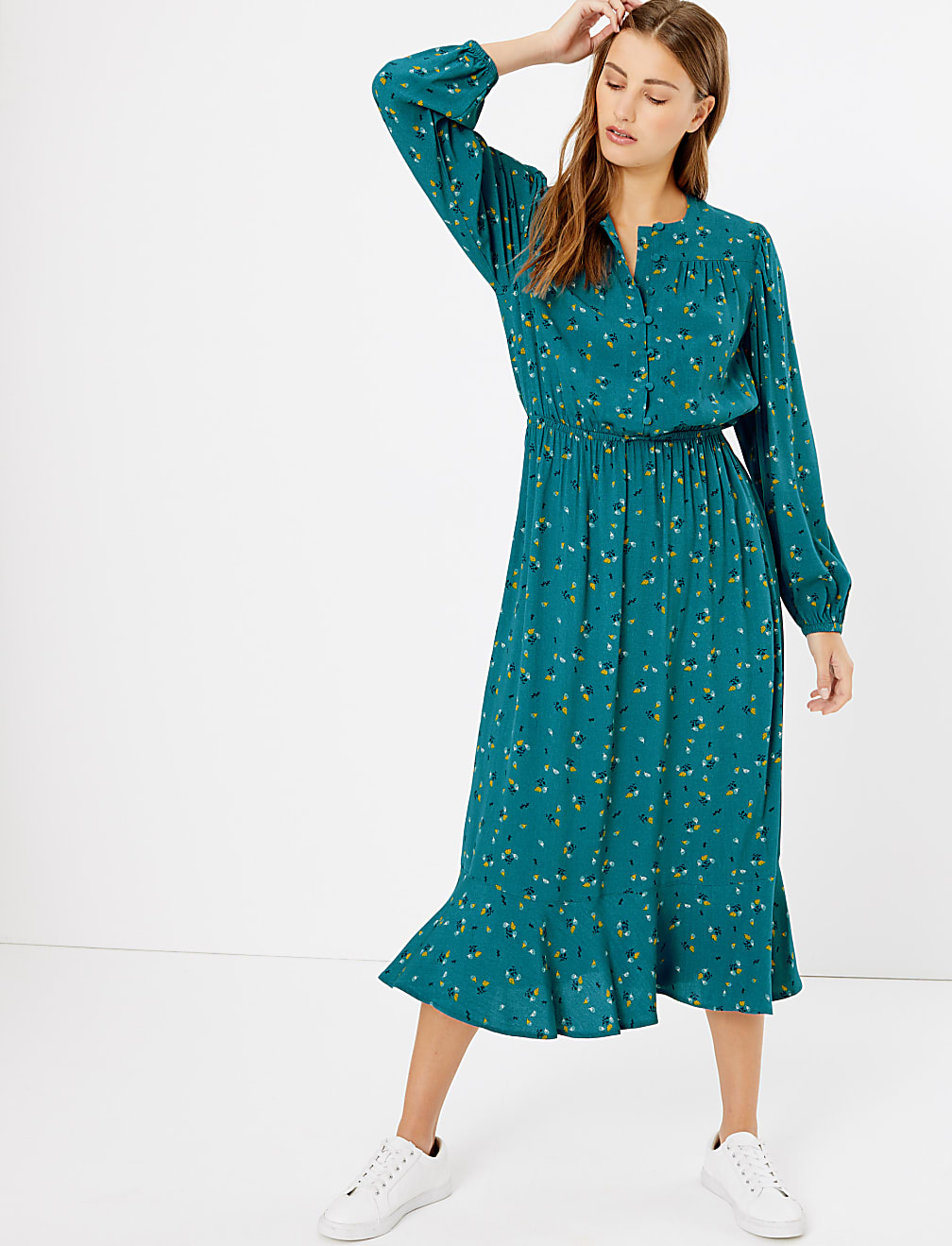 Floral Print Waisted Midi Dress