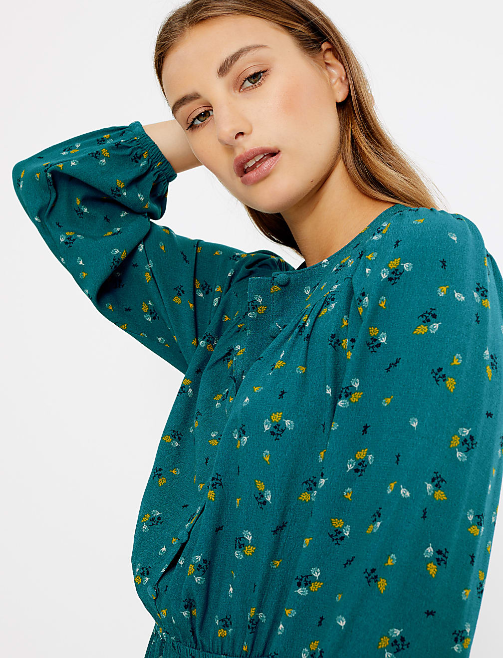 Floral Print Waisted Midi Dress