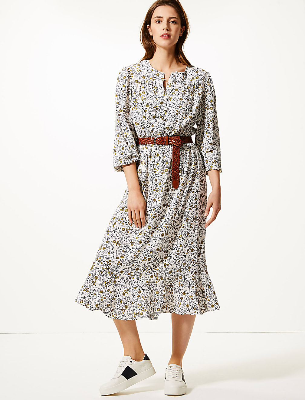 Ditsy Floral Waisted Midi Dress