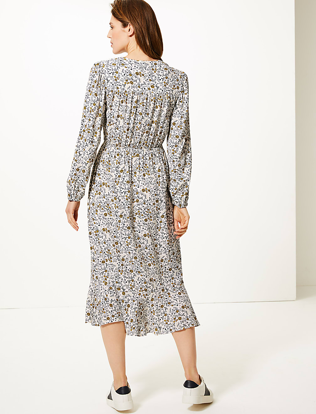 Ditsy Floral Waisted Midi Dress