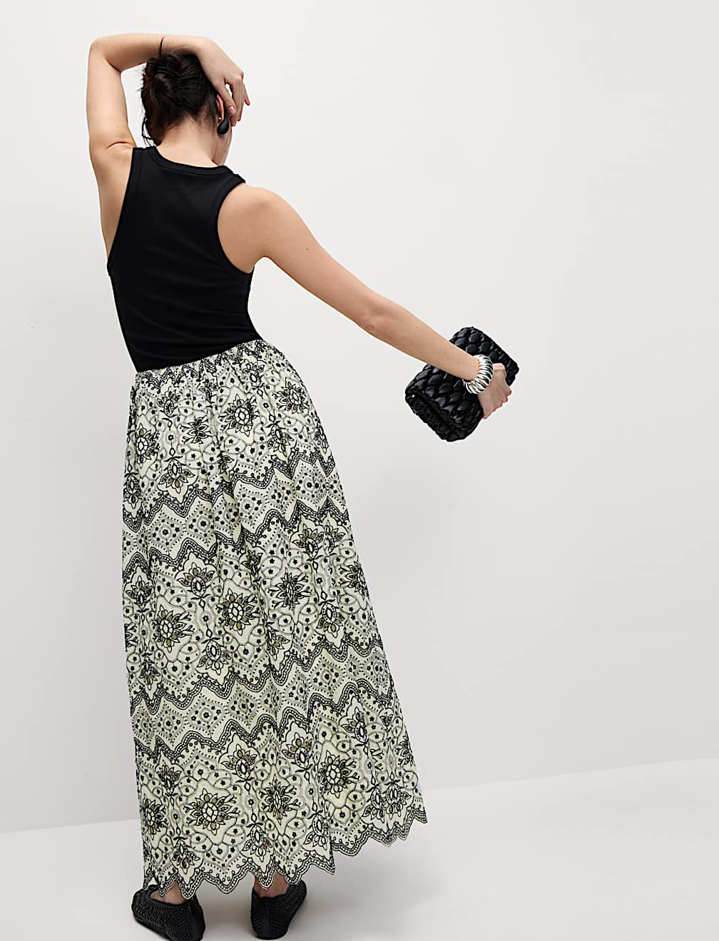 Pure Cotton Embroidered Maxi Circle Skirt