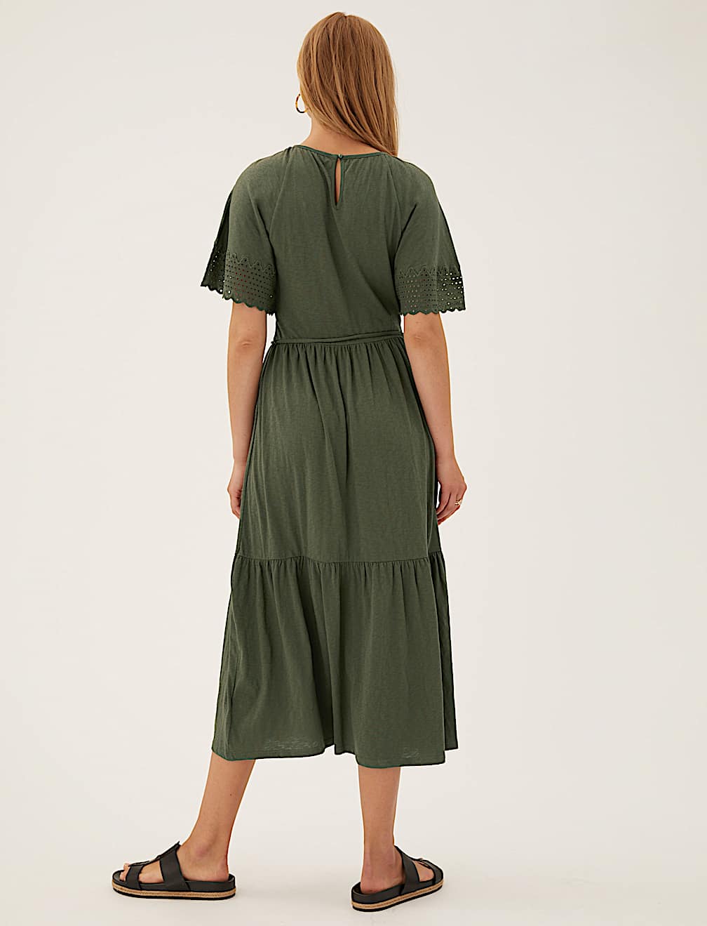 Pure Cotton Belted Midi Waisted Dress