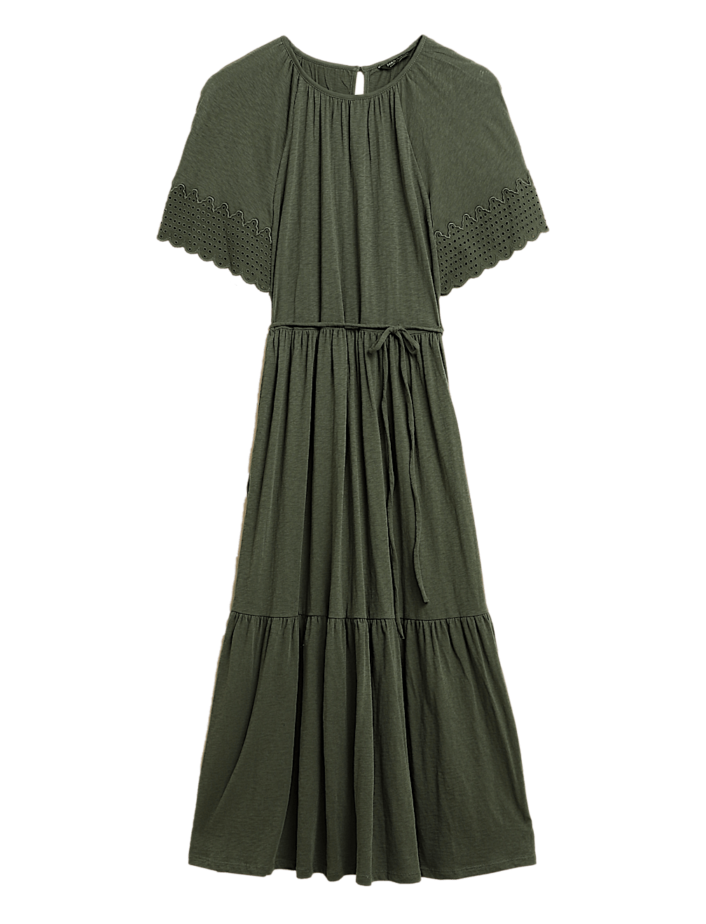 Pure Cotton Belted Midi Waisted Dress