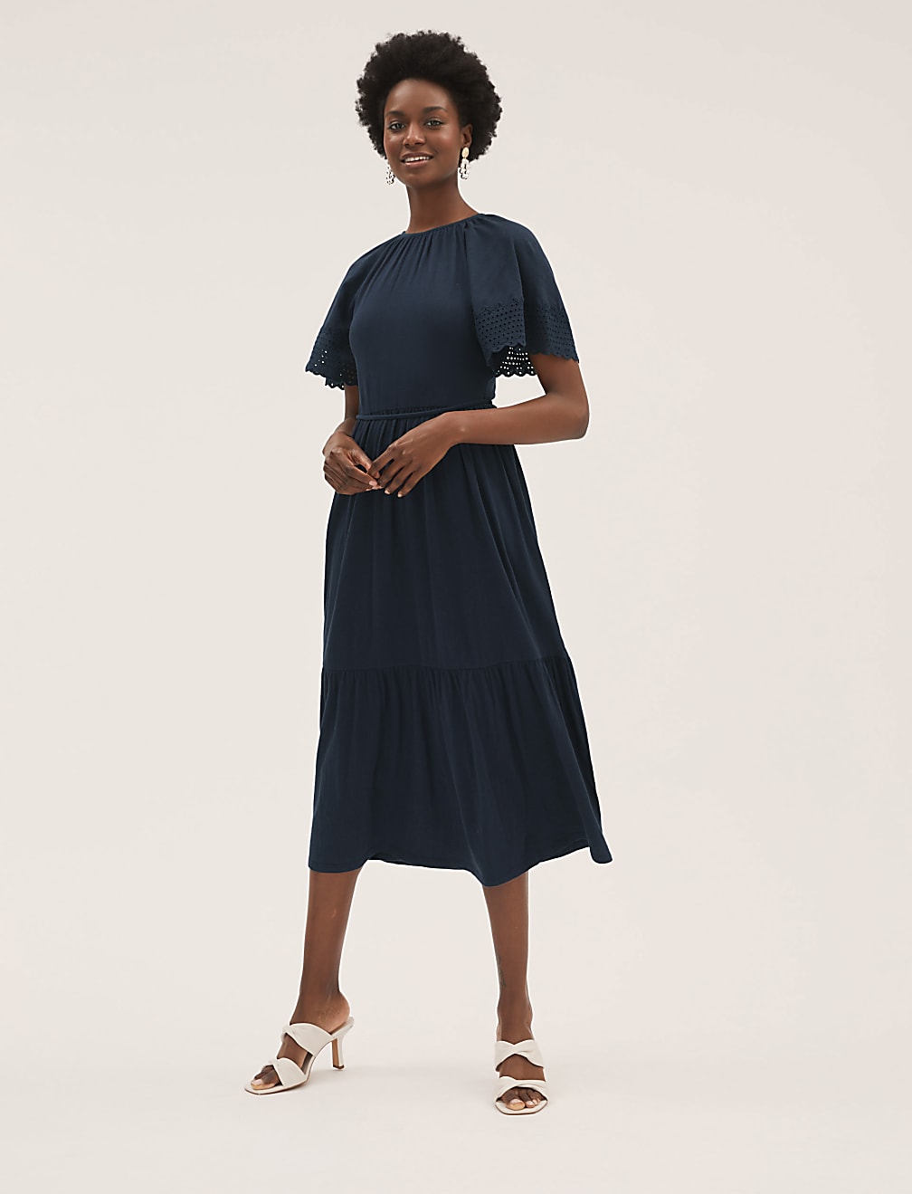 Pure Cotton Belted Midi Waisted Dress
