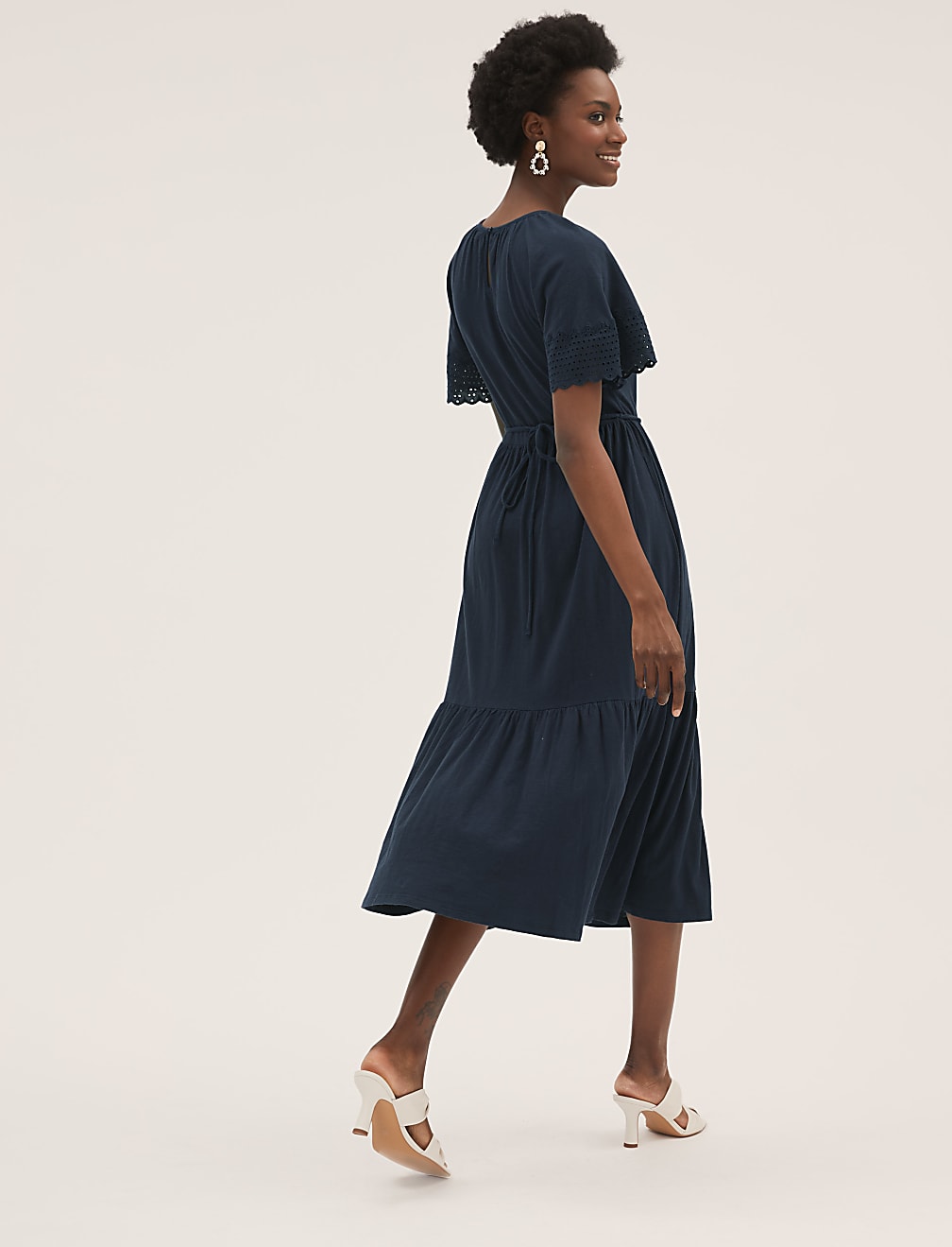 Pure Cotton Belted Midi Waisted Dress