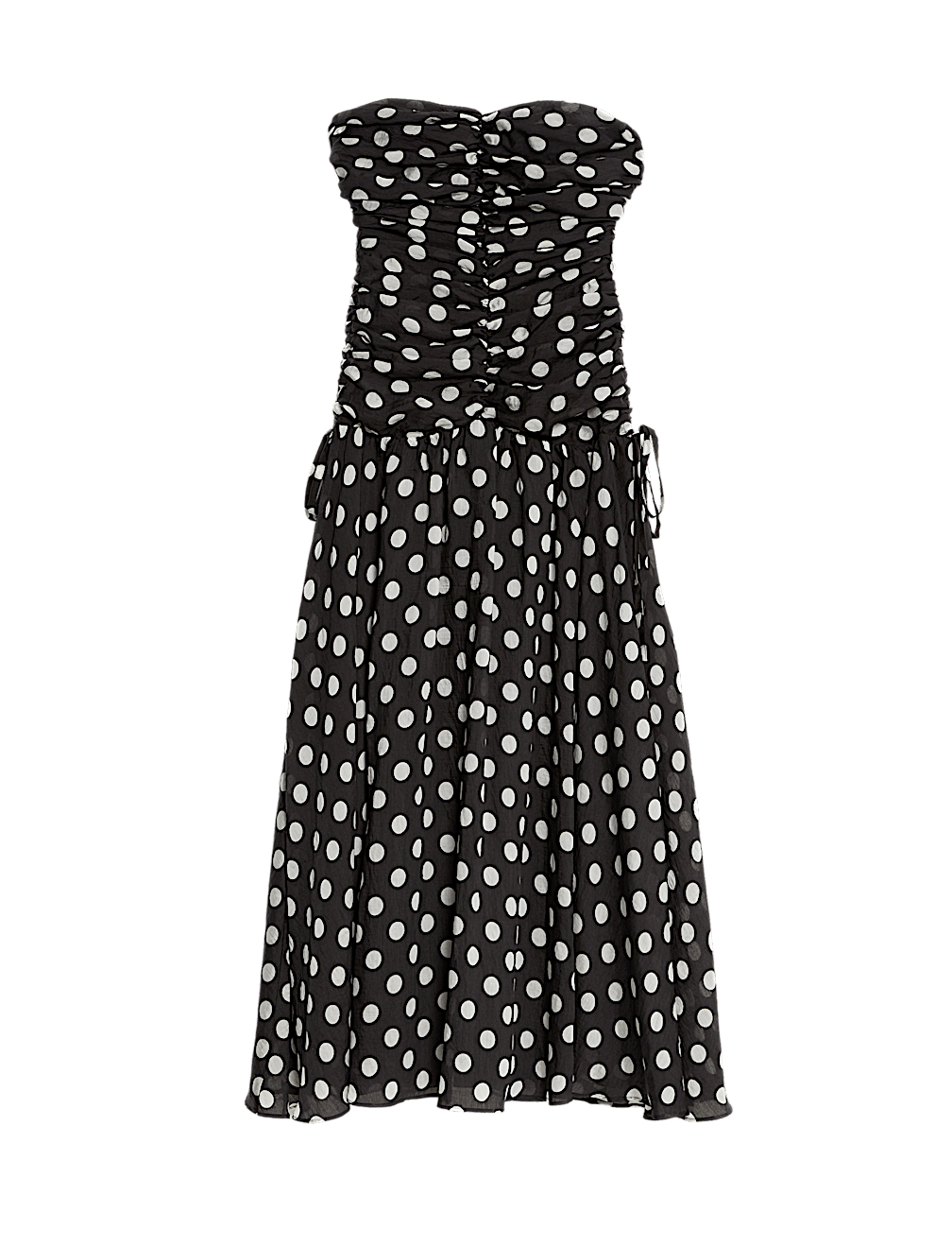 Lyocell Rich Polka Dot Sweetheart Neckline Maxi Waisted Dress