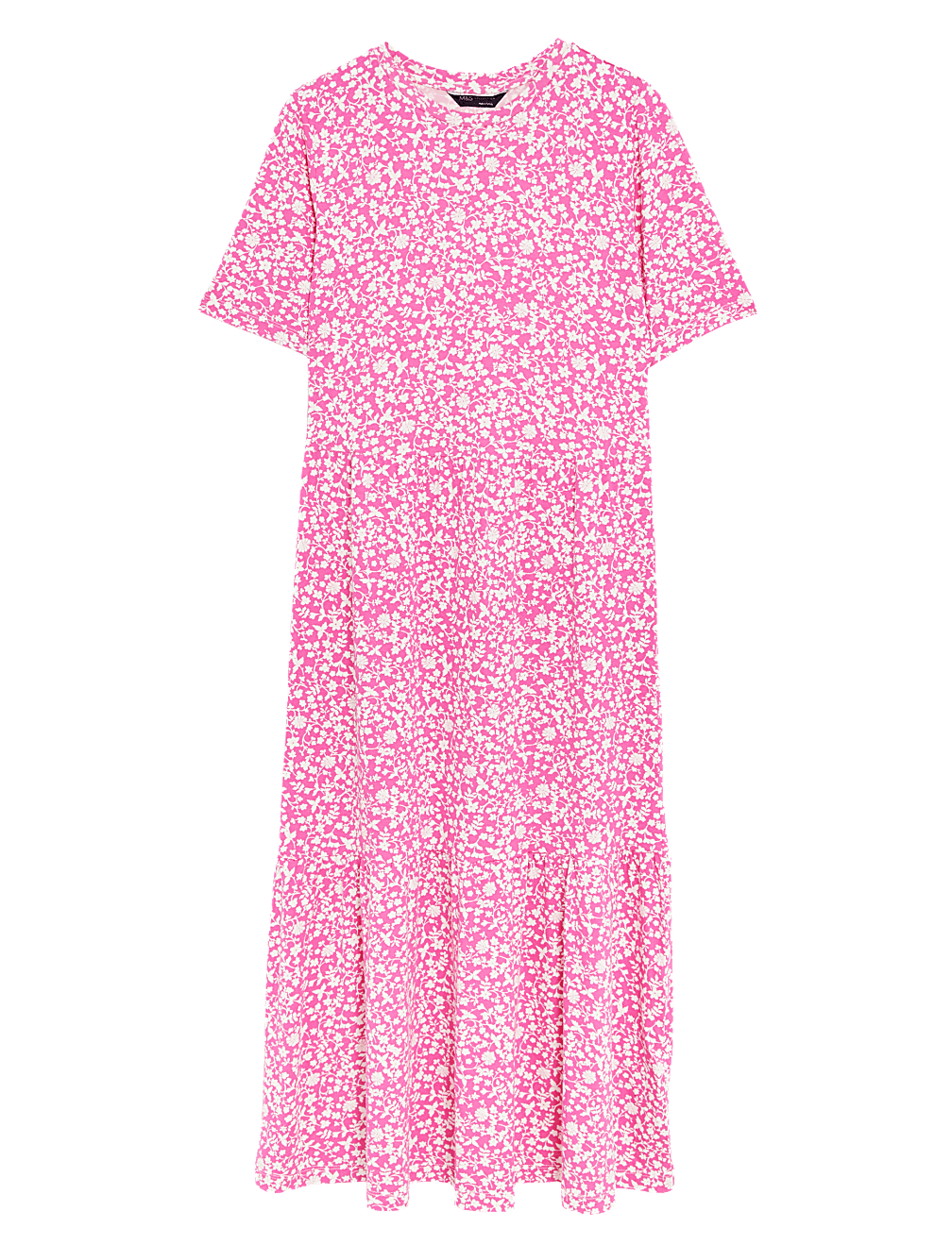 Jersey Printed Round Neck Midi Tiered Dress