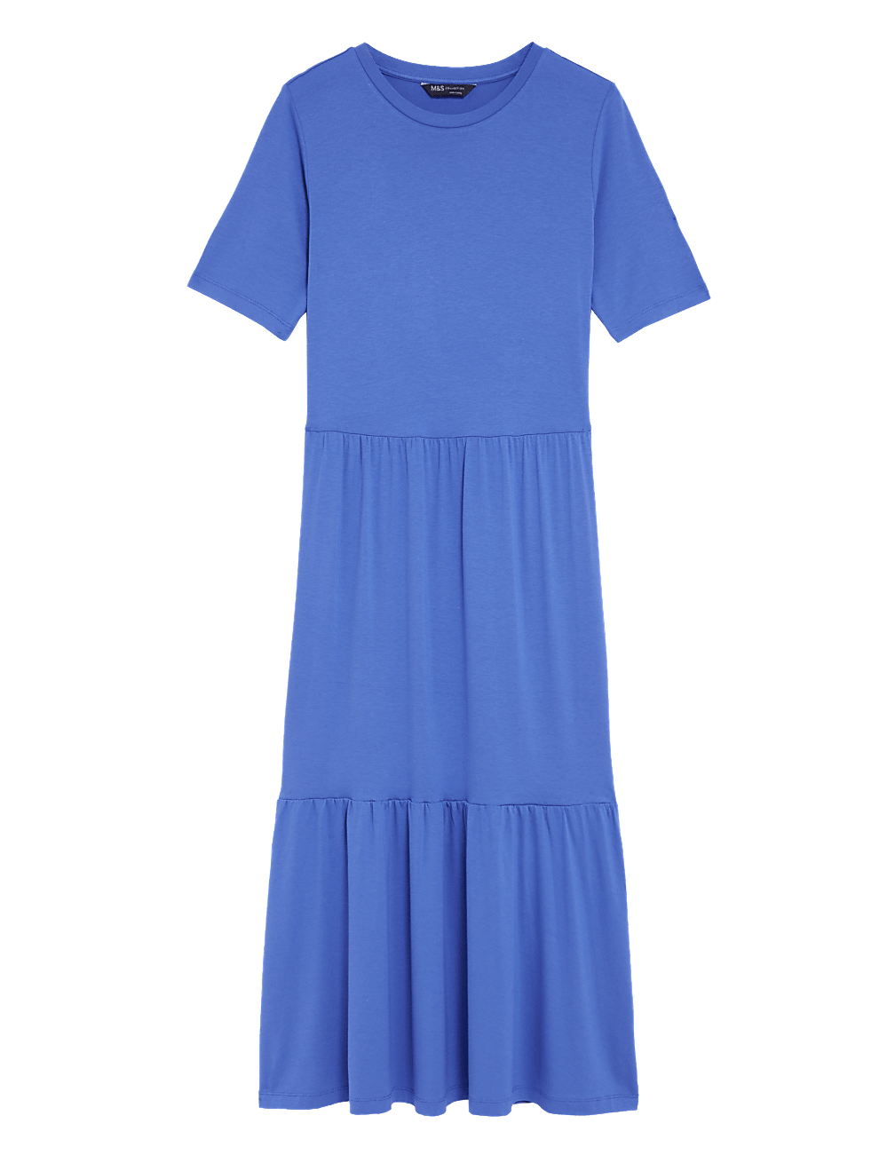 Jersey Round Neck Midi Tiered Dress