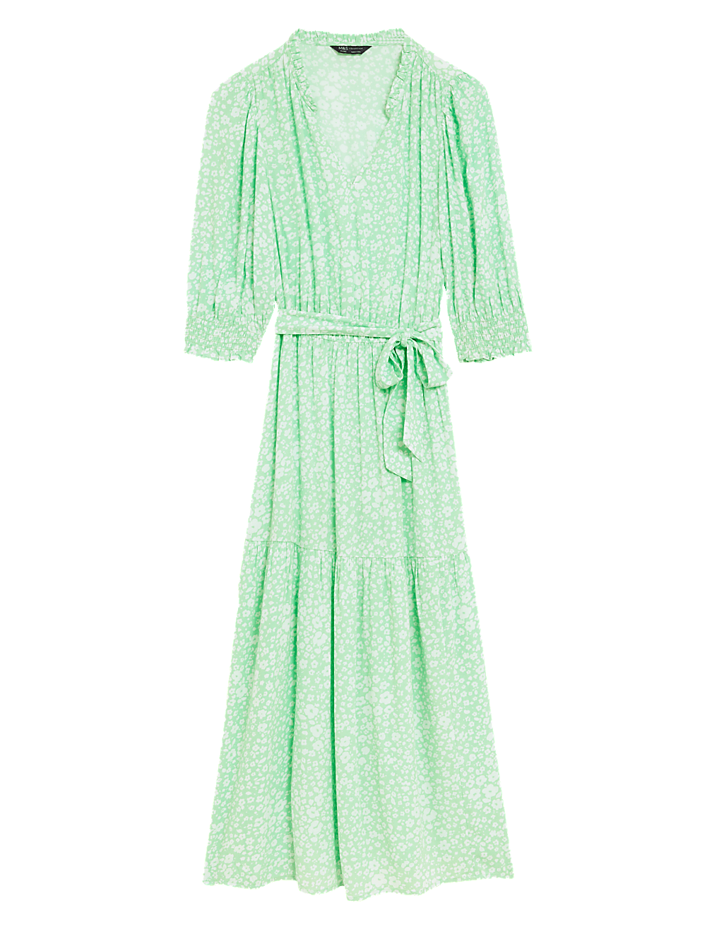Printed V-Neck Midi Waisted Dress