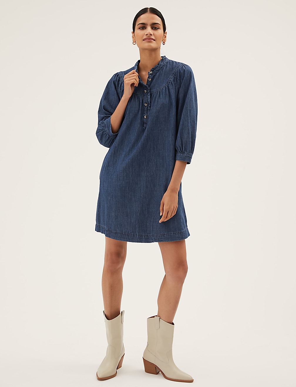 Denim Round Neck Mini Shift Dress