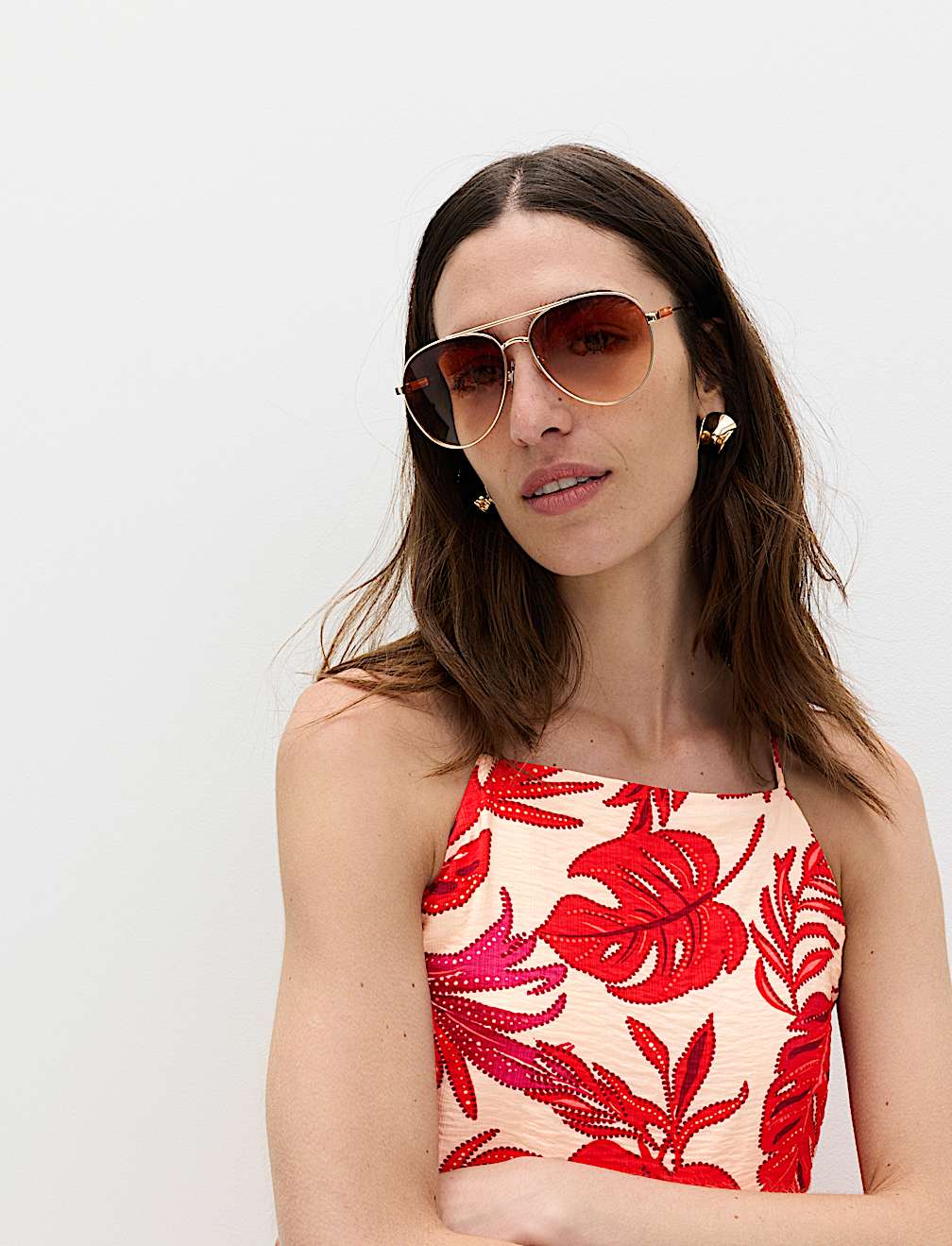 Leaf Print Strappy Midaxi Cami Dress