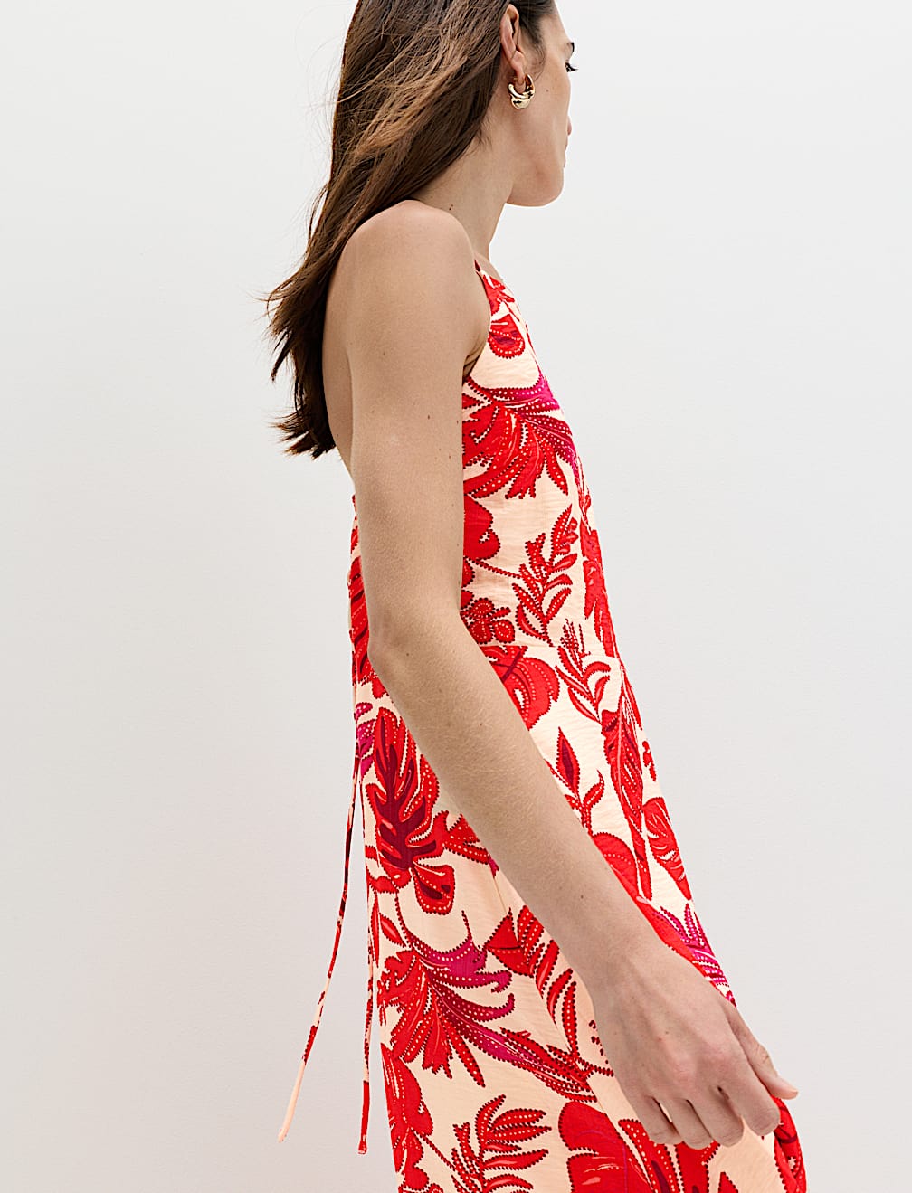 Leaf Print Strappy Midaxi Cami Dress