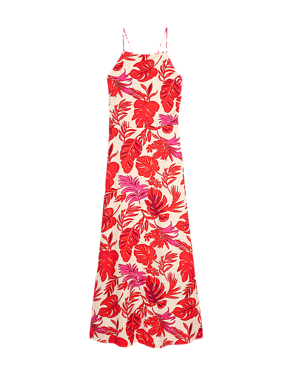 Leaf Print Strappy Midaxi Cami Dress