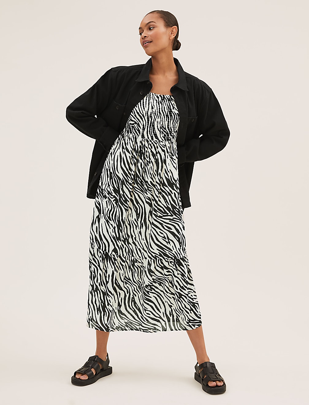 Pure Cotton Zebra Print Midaxi Dress