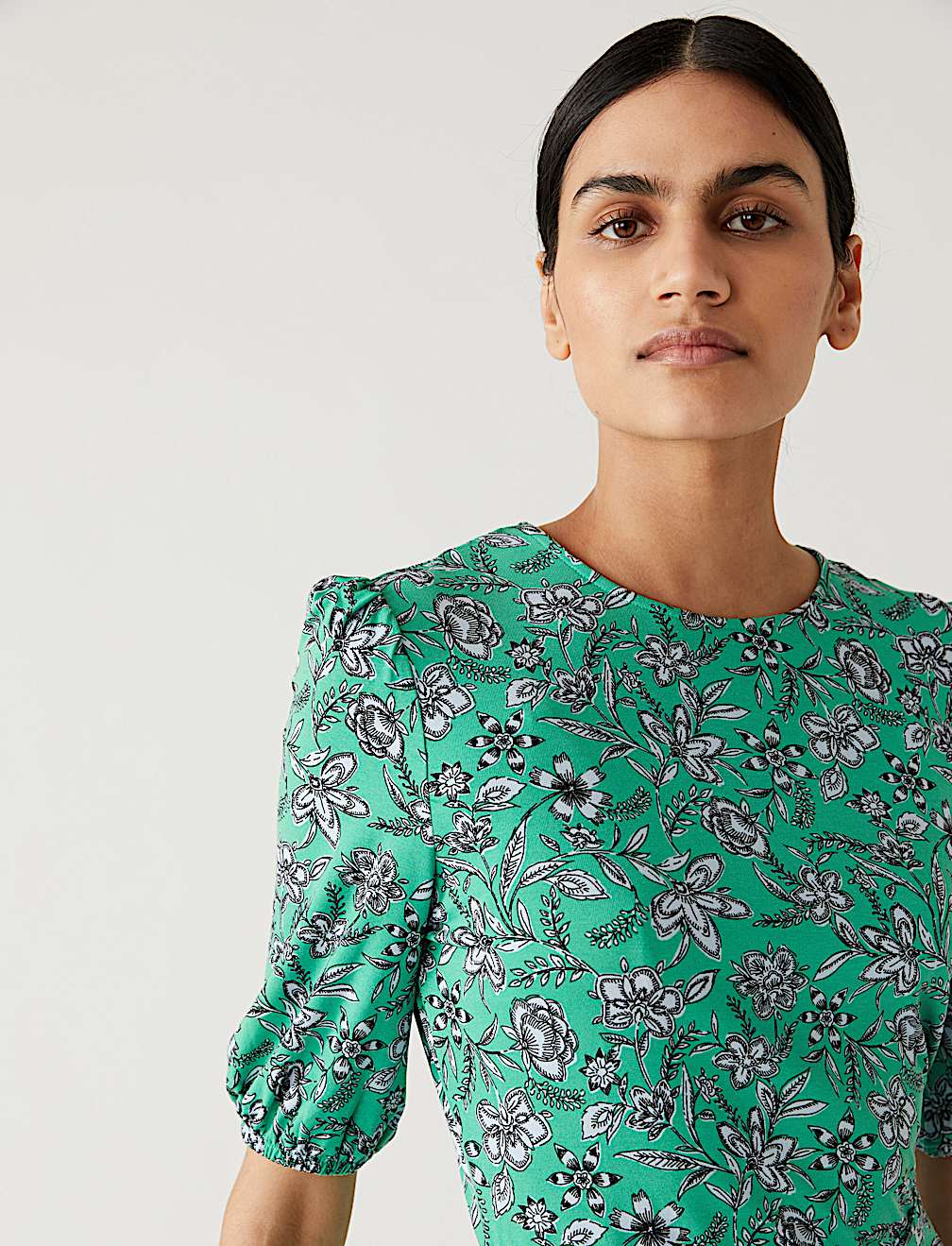 Jersey Printed Belted Midi Tea Dress